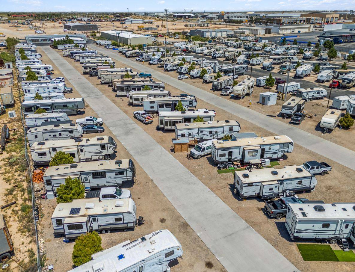 Rows of RV sites along paved park roads